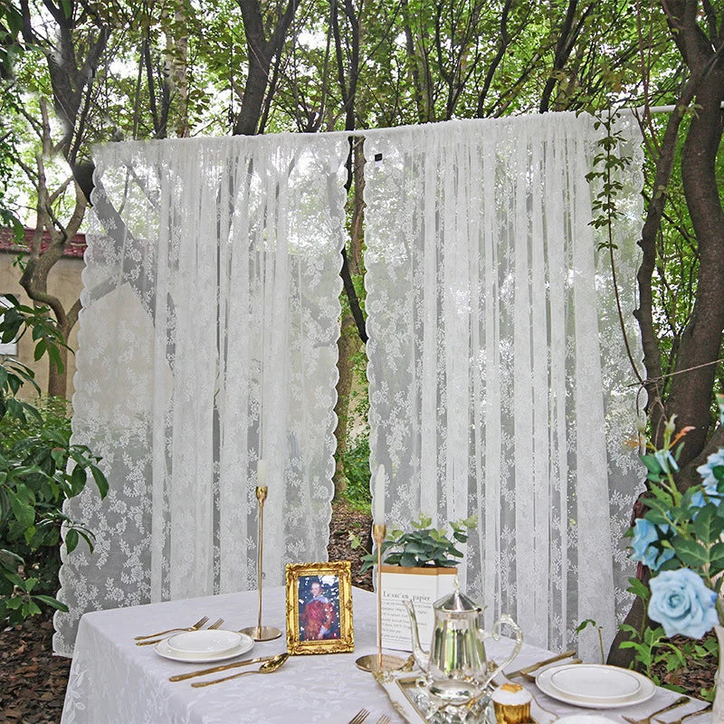 Sheer Floral Lace Rod Pocket Curtain