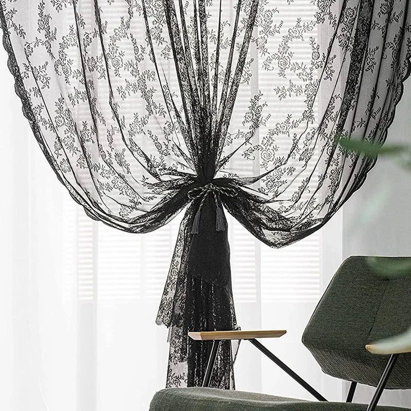 Sheer Floral Lace Rod Pocket Curtain