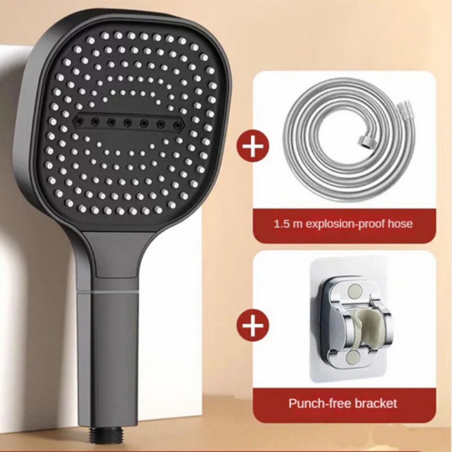 Large Panel 3-Mode Adjustable High-Pressure Shower Head