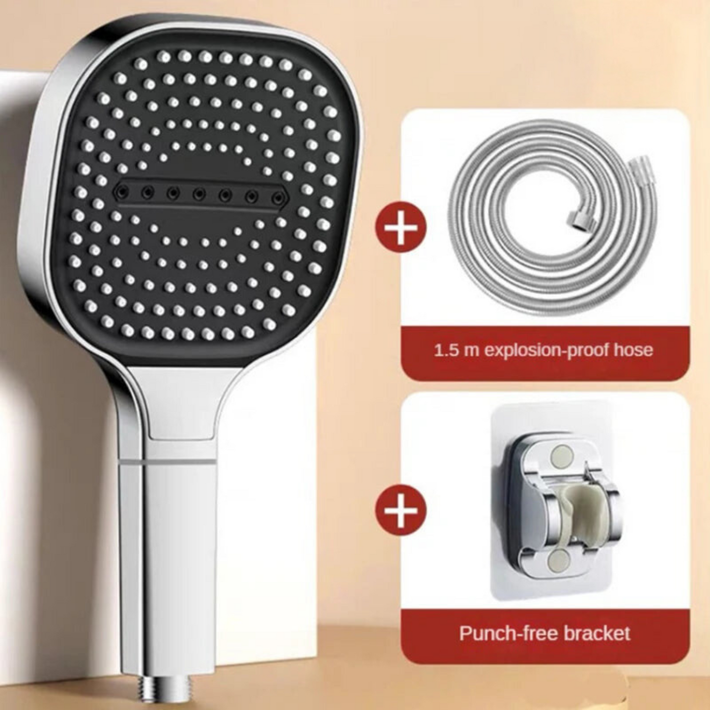 Large Panel 3-Mode Adjustable High-Pressure Shower Head