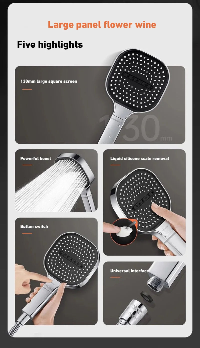 Large Panel 3-Mode Adjustable High-Pressure Shower Head