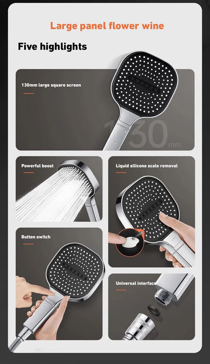Large Panel 3-Mode Adjustable High-Pressure Shower Head