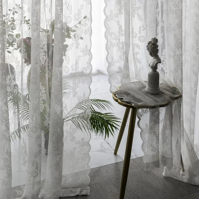 Sheer Floral Lace Rod Pocket Curtain