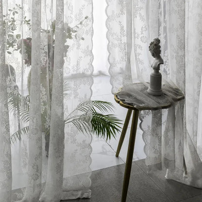 Sheer Floral Lace Rod Pocket Curtain