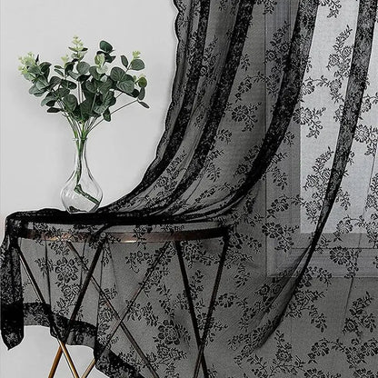 Sheer Floral Lace Rod Pocket Curtain