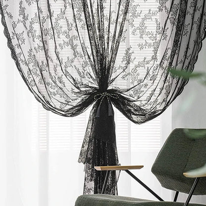 Sheer Floral Lace Rod Pocket Curtain