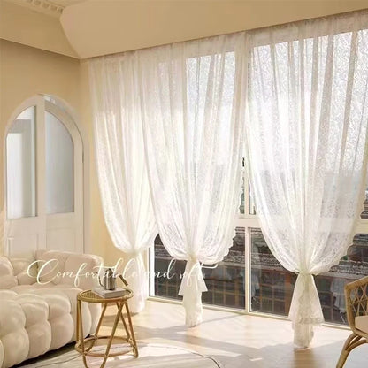 Sheer Floral Lace Rod Pocket Curtain